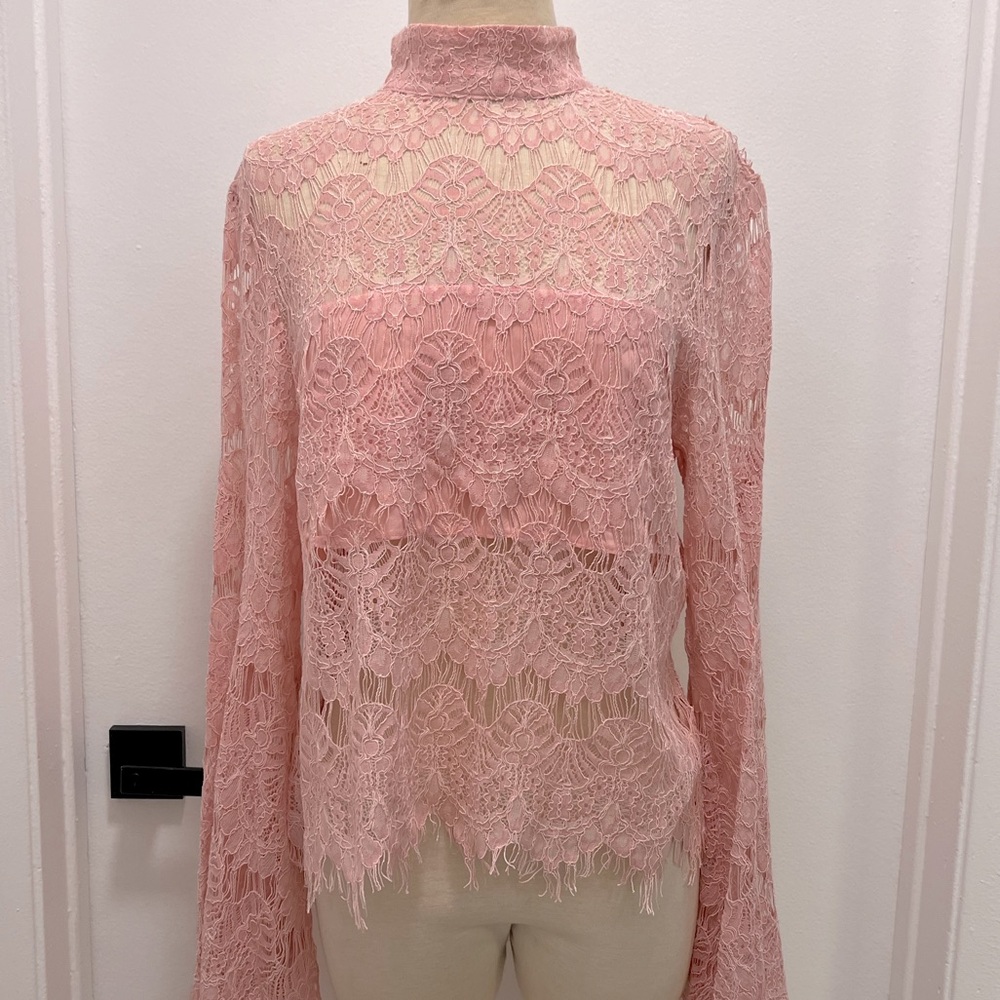 MINKPINK lace top pink blouse size Large